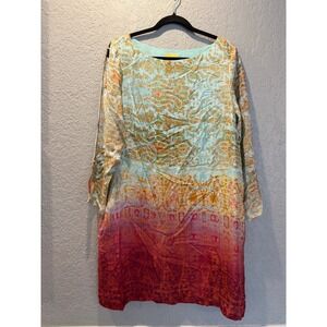 Maeve Anthropologie Ombre Damask Shift Dress Blue Pink Long Split Sleeve Medium
